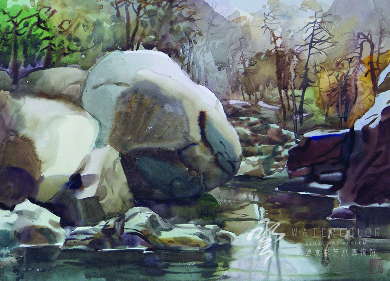 温宝耀 《幽谷石趣》 39*54cm 1989年